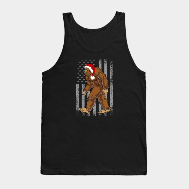 American Flag Big Foot Santa Hat Christmas Sasquatch Tank Top by Illustradise